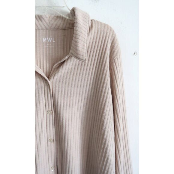 Madewell MWL Brushed Cotton Ribbed Crop Button Front Shirt - Size Large - Picture 3 of 8